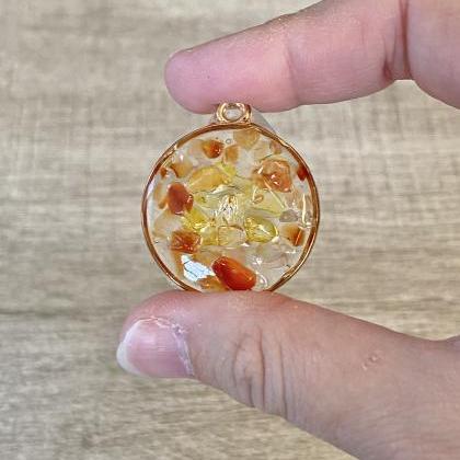 Red Agate And Citrine Orange Resin Necklace