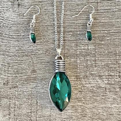 Emerald Christmas Light Necklace And Earring Set