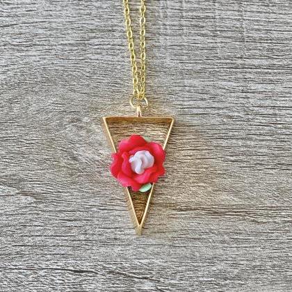 Red Flower Triangle 18 Inch Necklace