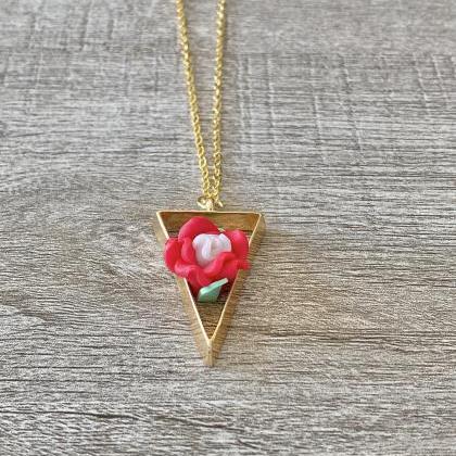 Red Flower Triangle 18 Inch Necklace