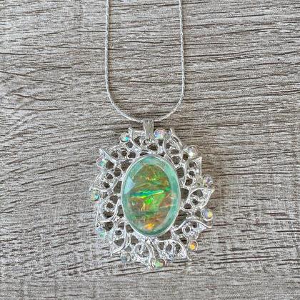 Iridescent Turquoise Pendant 18 Inch Necklace