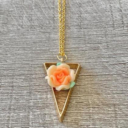 Orange Flower Triangle 18 Inch Necklace