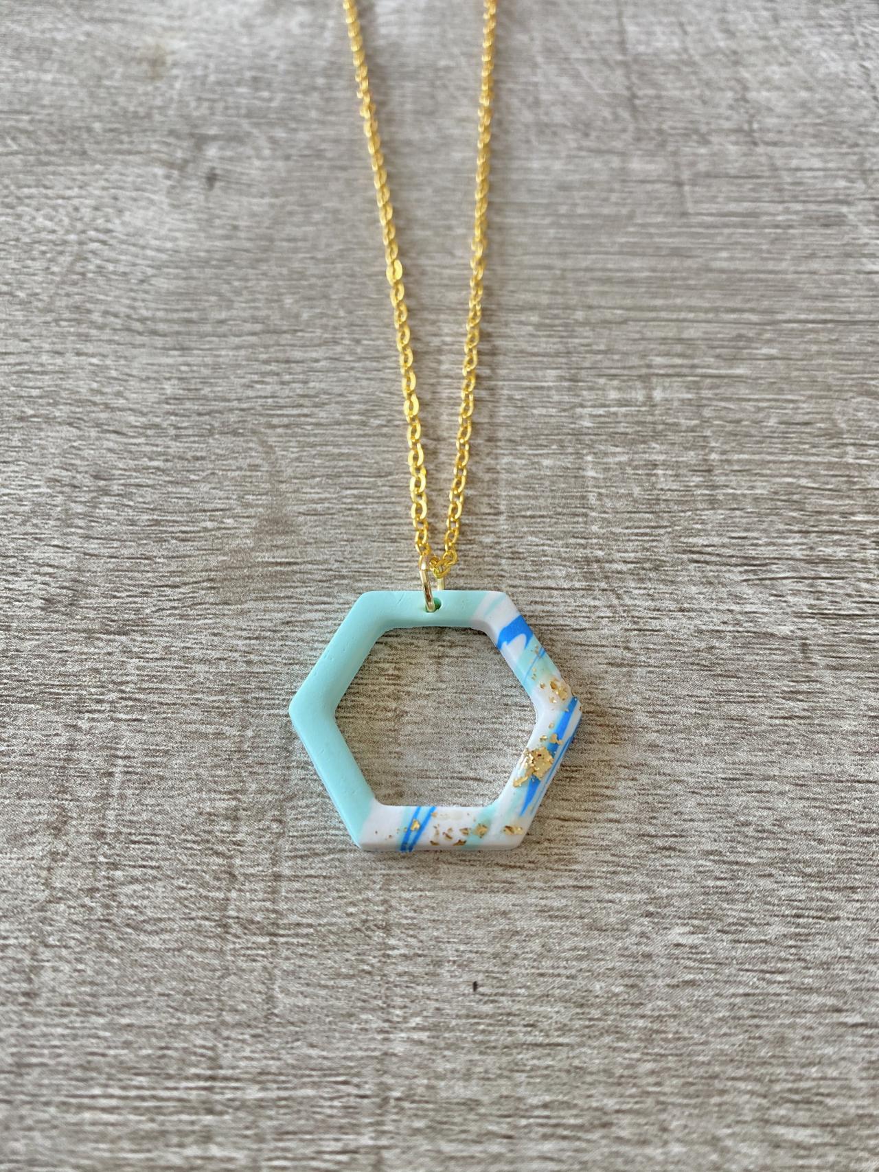 Geometric Blue Gold 18 Inch Necklace