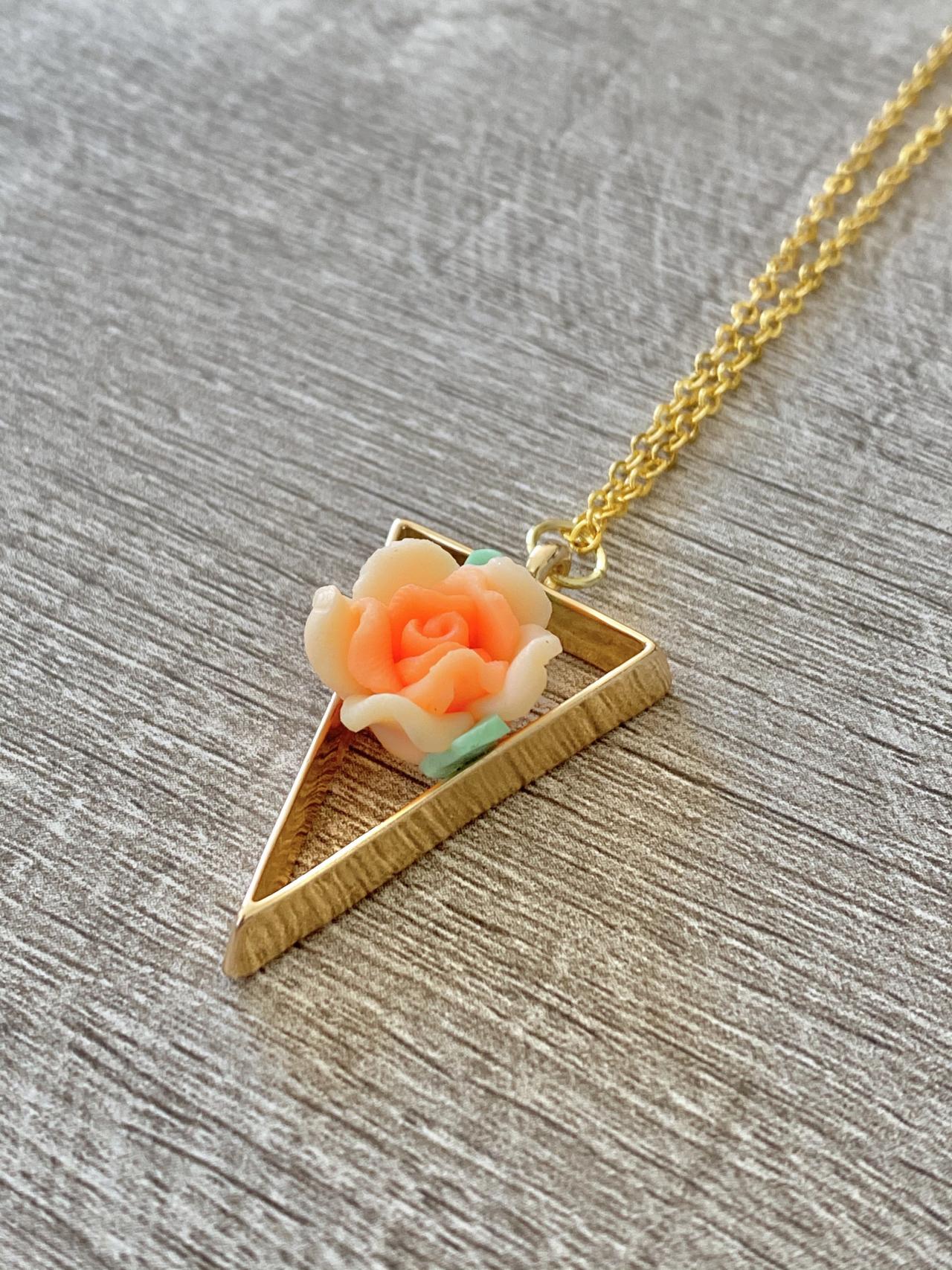Orange Flower Triangle 18 Inch Necklace
