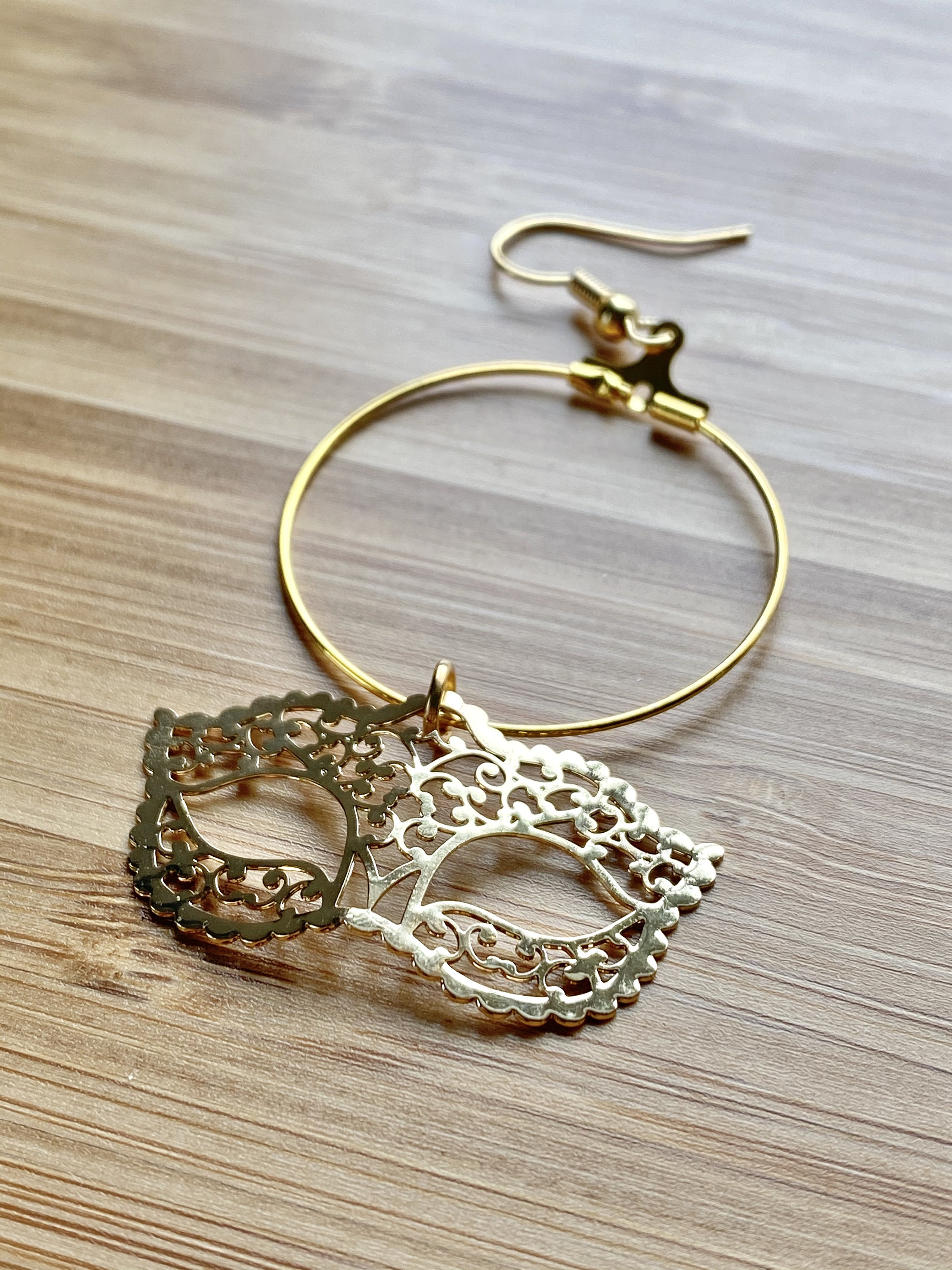 Masquerade Mask Hoop Earrings 18k Gold Plated on Luulla