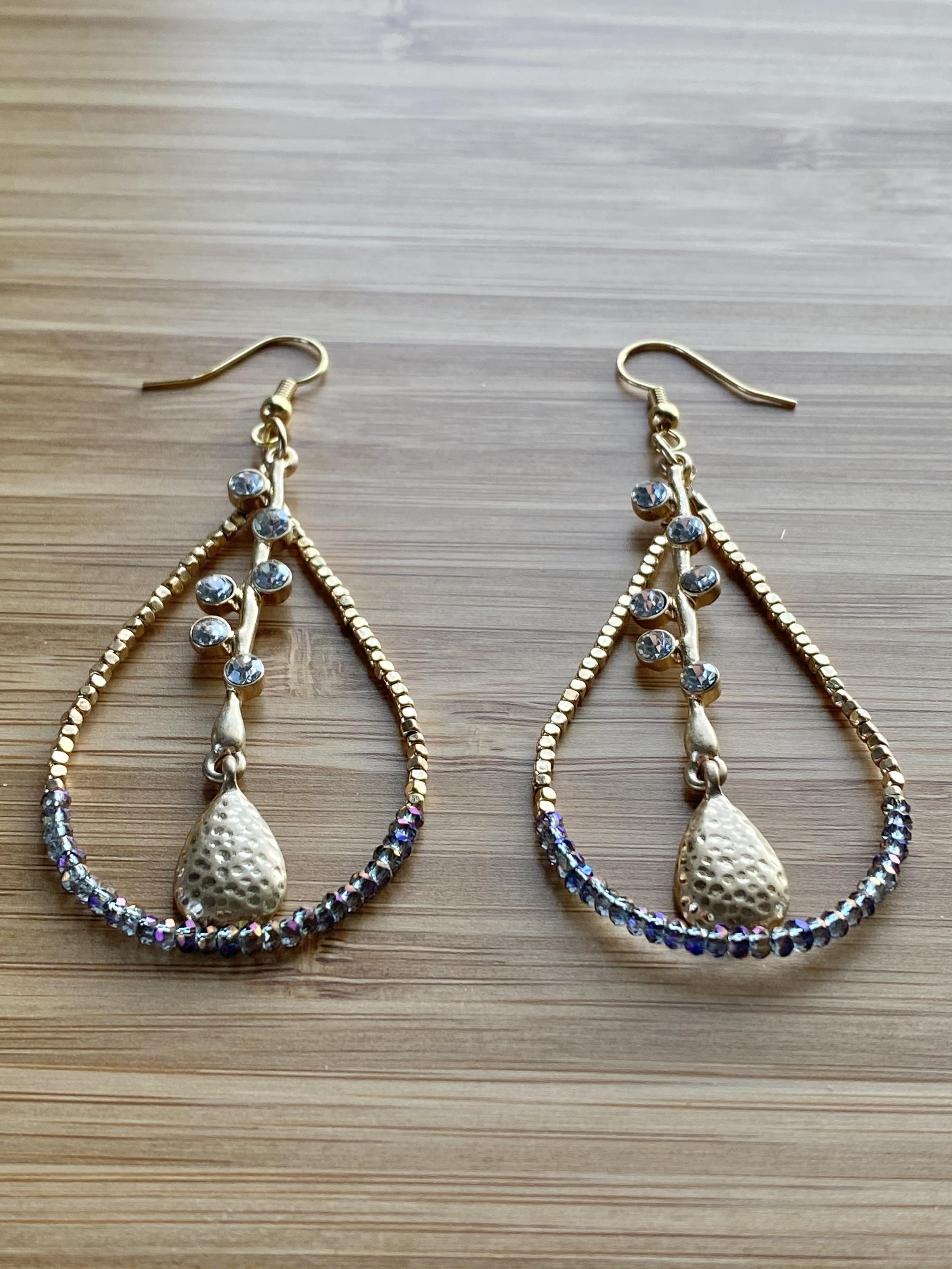 Purple Gold Teardrop Hoop Earrings on Luulla